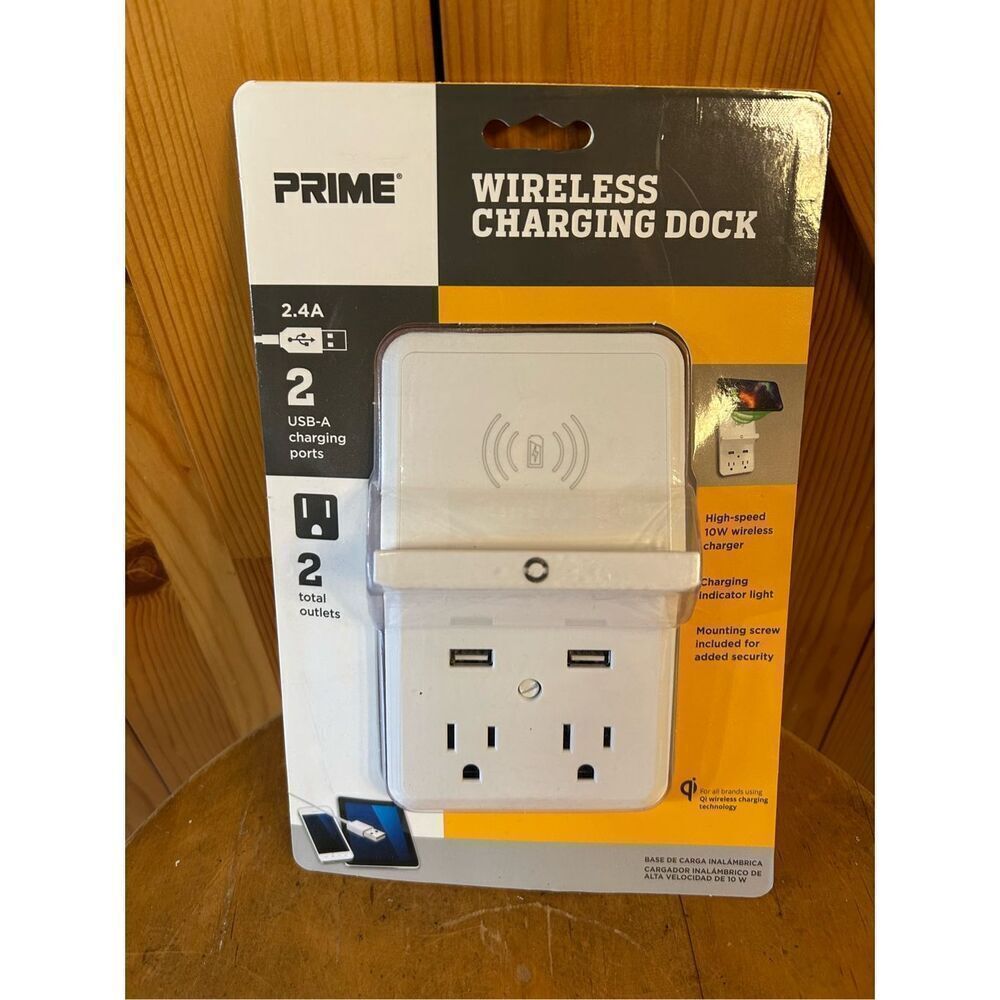 Prime PBUWC01 Wireless-Charging-Dock Wall Tap with 2 Outlets and Dual USB Charge